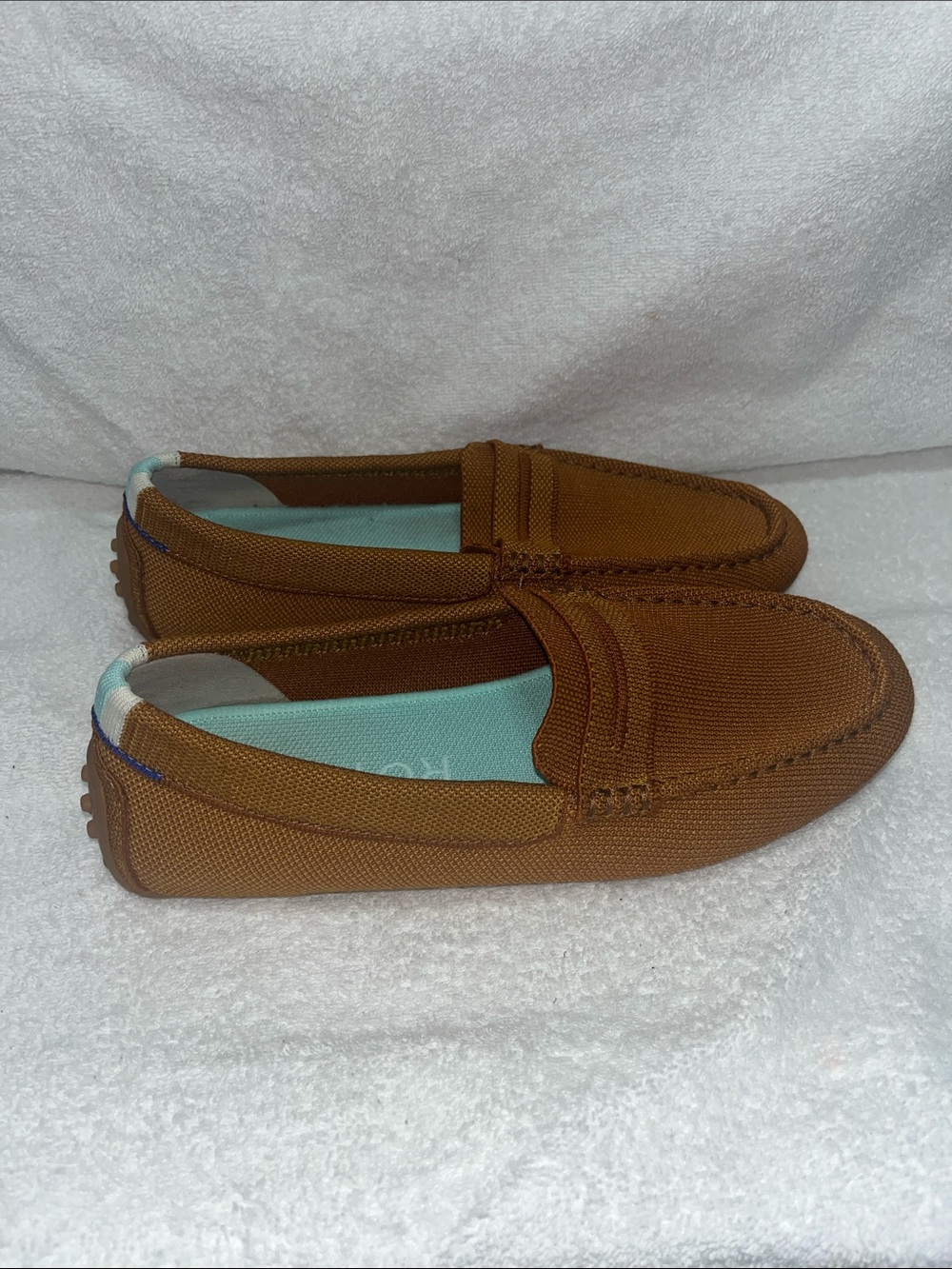 Rothy's Tan Knit Loafer with Teal Insole - Picture 3 of 8